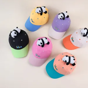 Kinder Baseballkappe mit Farblock-Design niedlichem Panda-Puppen und Idea-Stickerei
