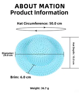Spécifications de taille pour chapeau de paille bleu DIY avec dimensions et poids