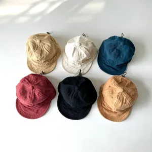Six colors of soft cotton kids baseball caps with adjustable elastic drawstrings
