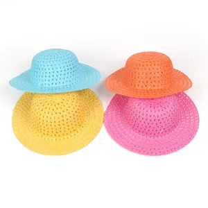 Kits de chapeaux de paille DIY colorés pour enfants en bleu, jaune, rose et orange vif