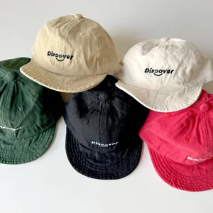 Kids Soft Brim Baseball Cap Cotton Blend Embroidery Discover Smile Face Adjustable Toddler Sun Hat For Boys Girls