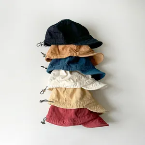 Kids vintage style cotton baseball caps in six colors with adjustable elastic drawstring