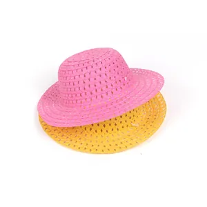 Chapeaux de paille DIY pour enfants pour peinture créative en couleurs rose et jaune