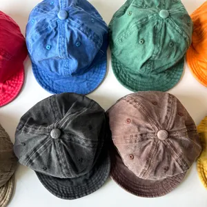 Assorted vintage washed cotton soft brim baseball caps for kids in multiple solid colors