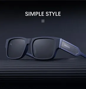 Detail view of square matte frame sunglasses with silver metal temples on display