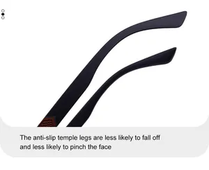 Detail of matte black sunglasses temples with brown anti-slip texture pads