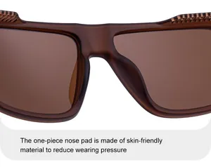 Macro detail of ergonomic brown sunglasses nose pads and frosted texture frame