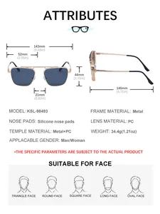 Spécifications de taille pour lunettes de soleil carrées en métal avec charnières à ressort