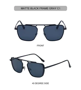 Vues détaillées des lunettes de soleil punk carrées avec monture noire mate et double pont