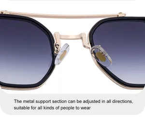 Close-up of adjustable metal nose pads and gradient lenses on polygon sunglasses