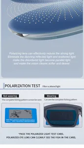 Detail van de meerlaagse gepolariseerde lens en de testkaart met vissersscène