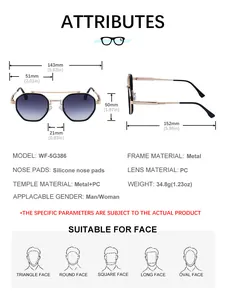 Detailed technical diagram of polygon sunglasses showing dimensions and double bridge frame