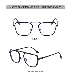 Vues de face et de profil à 45 degrés des lunettes anti-lumière bleue noir mat