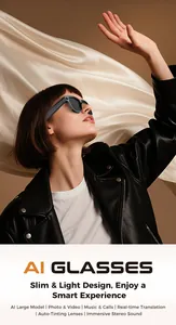 Primer plano de gafas inteligentes con cámara de 8MP y audio de oído abierto en un modelo