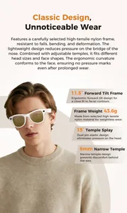 Detalle de las gafas inteligentes de nailon blanco con lentes amarillas y sensor de cámara