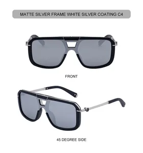 Dettagli occhiali da sole squadrati stile aviator con montatura argento opaco e lenti grigie