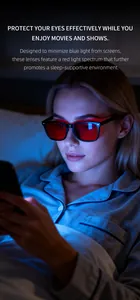 Gafas de sueño anti-luz azul con lentes rojas y montura cuadrada negra para uso nocturno
