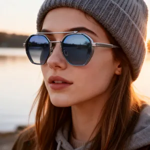 Vintage Polygonal Sunglasses For Women Men Double Bridge Metal Frame UV400 Protection Fashion Outdoor Sun Glasses WF-5G386