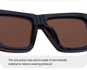 Detail of square sunglasses featuring a skin-friendly integrated nose pad for comfort