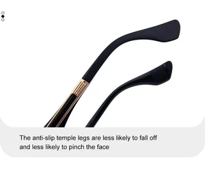 Close-up of durable square frame sunglasses with anti-slip temples and gold metal hinges