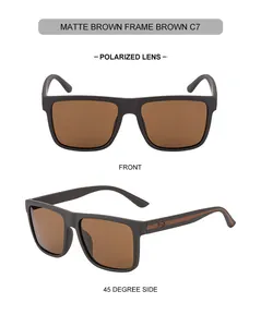 Detailansicht der mattbraunen quadratischen Polarisations-Sonnenbrille mit Gläsern