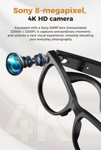 Detalle macro de las gafas inteligentes con la estructura óptica de la lente Sony 4K HD