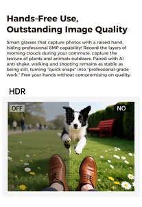 Detalle de cámara de 8MP con estabilización por IA y modo HDR en las gafas inteligentes