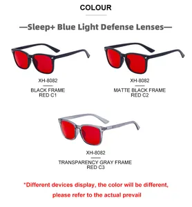 Comparativa detallada de gafas de sueño cuadradas XH-8082 con lentes rojas de filtro azul