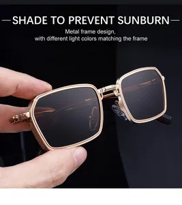 Detailed macro view of retro square metal sunglasses frame with grid textured temples