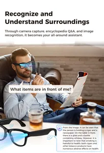 Detalle de gafas inteligentes con reconocimiento de imagen y asistente de IA