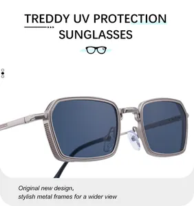 Detailed view of silver metal hinges with mesh craft on retro square sunglasses