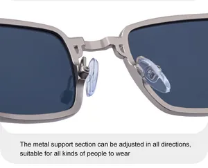 Detail of adjustable silicone nose pads on retro square metal frame sunglasses