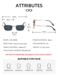 Detailed size specifications for square metal frame sunglasses with 140mm total width