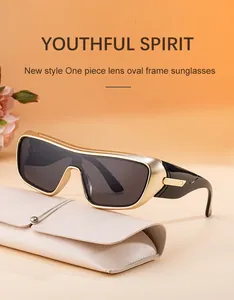 Fashionable one-piece large frame cycling sunglasses with beige leather case detail