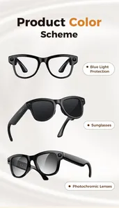 Tres modelos de gafas inteligentes con filtro de luz azul, de sol y lentes fotocromáticas