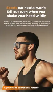 Gafas de audio inteligentes con ganchos de silicona para ajuste firme deportivo