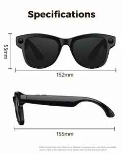 Dibujo técnico detallado con dimensiones de estas gafas de sol inteligentes con cámara negra