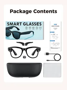 Contenido del paquete de gafas inteligentes M02 con cable de carga, estuche y accesorios