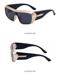 Detailed views of gold sports sunglasses showing 45-degree and 90-degree side angles