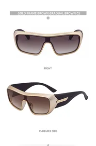 Close-up of gold frame sports sunglasses with C5 brown gradient lenses and wrap design