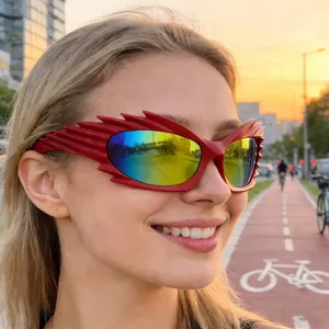 Cyberpunk Y2K Irregular Flame Shape Sunglasses Mirror Lens Sporty Cycling Eyewear For Men Women Fashion Outdoor Streetwear
