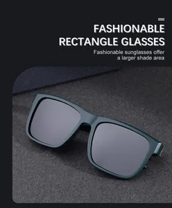 Macro shot of dark green matte square sunglasses with larger shade area for sun protection