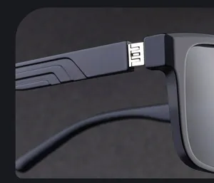 Macro shot of durable silver metal hinges and matte black frame on square sunglasses