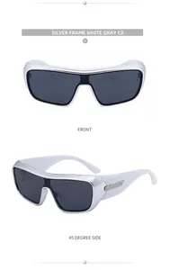 Front and 45-degree side views of silver frame sports sunglasses with white temples