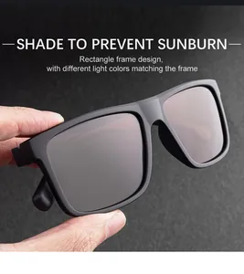 Detail view of square matte black polarized sunglasses with high UV protection lenses