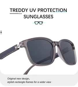 Detalle de gafas de sol cuadradas polarizadas con protección UV y visión amplia