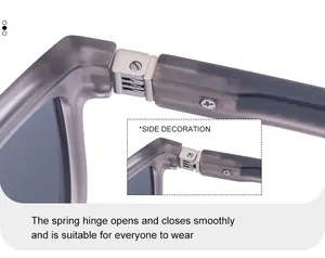 Detalle de la bisagra de resorte metálica en gafas de sol polarizadas cuadradas para hombre