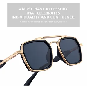 Close-up of vintage square metal frames with double bridge and textured knurling detail