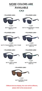 Cuadrícula detallada de gafas de sol cuadradas polarizadas en siete colores de montura diferentes