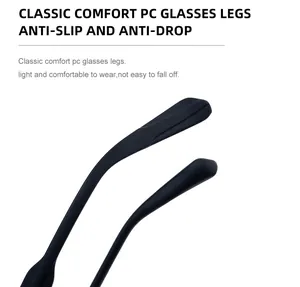 Detail of matte black anti-slip ear hooks for square sunglasses with lightweight design